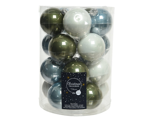 Kaemingk Ornament Glass Enamel Mix Misty Blue Colours Tube Of 20 Dia 6cm