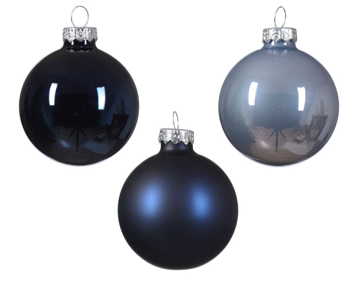 Kaemingk Bauble Glass, Shiny, Matt Mix Blue Colours Dia 6cm