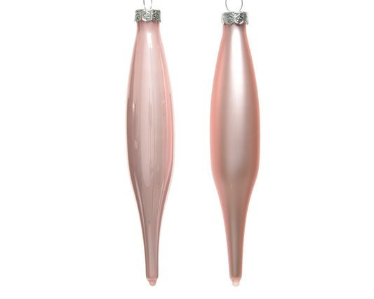 Kaemingk Blush Pink Icicle Glass Enamel 15cm Tube of 6