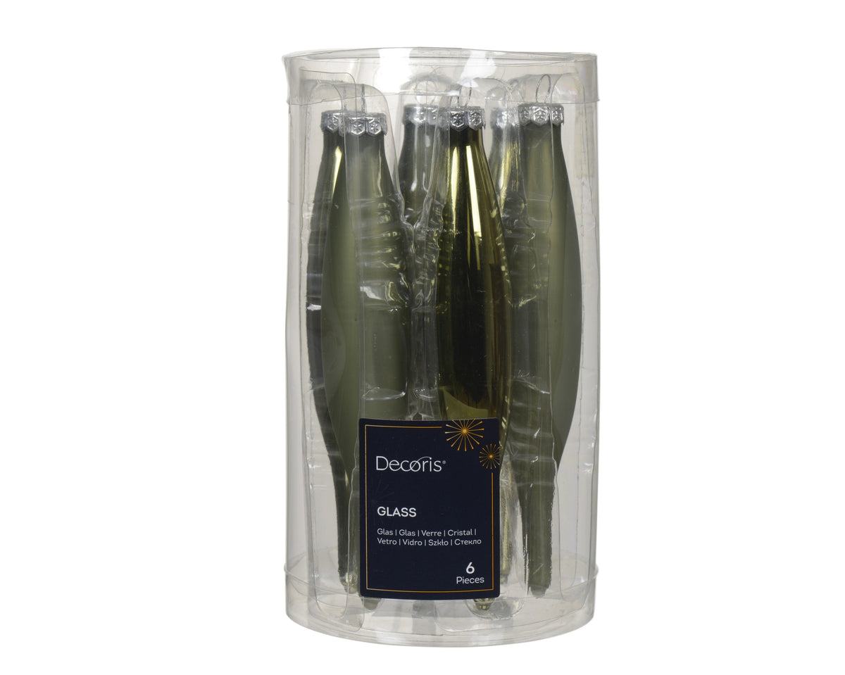 Kaemingk  Rosemary Green Icicle Glass Enamel 15cm Tube of 6