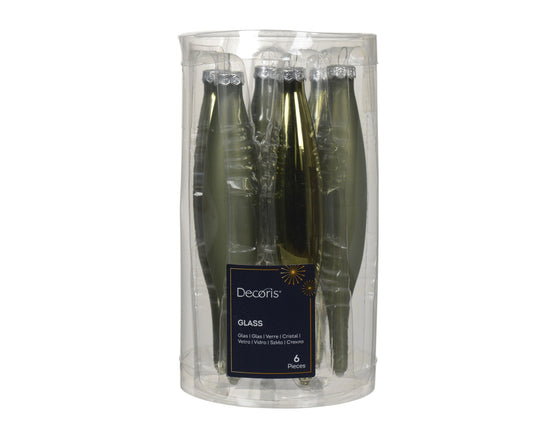 Kaemingk  Rosemary Green Icicle Glass Enamel 15cm Tube of 6