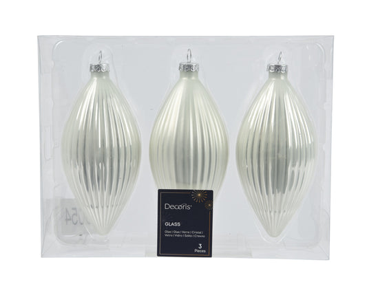 Kaemingk Winter White Olive Shape Glass 13cm Tube of 3