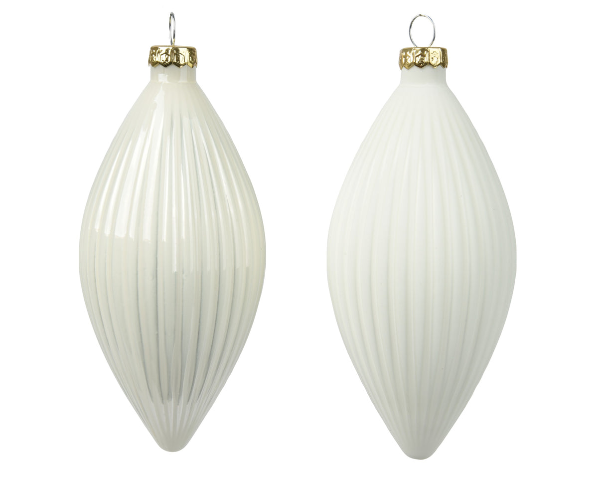 Kaemingk Wool White with Gold tops Olive Shape Glass 13cm Tube of 3