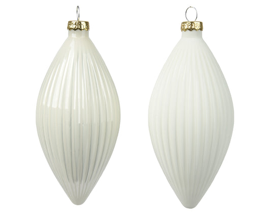 Kaemingk Wool White with Gold tops Olive Shape Glass 13cm Tube of 3