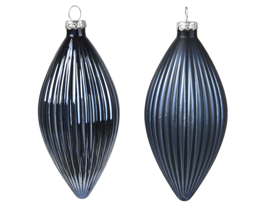 Kaemingk Night Blue Olive Shape Glass 13cm Tube of 3