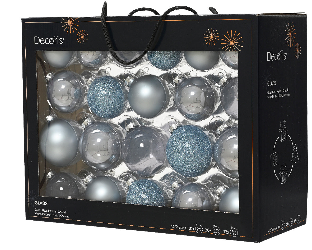 Kaemingk Baubles Glass Enamel, Matt, Glitter, Transparent Mix Dia 7cm Hazy Blue