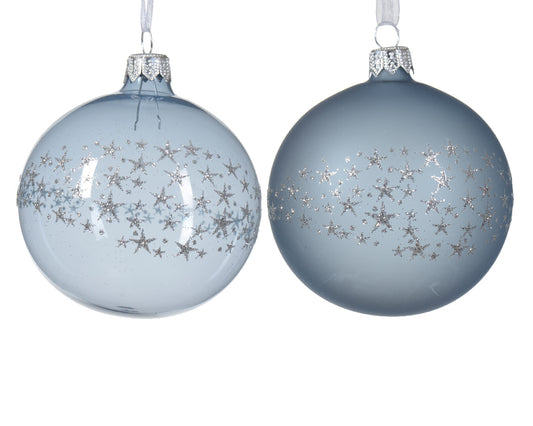 Kaemingk Bauble Glass Enamel, Matt Stars Dia 8cm Hazy Blue