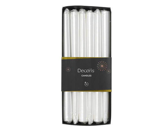 Kaemingk Box 6 Christmas Metallic White Dinner Candles 12