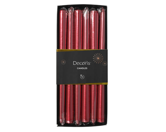 Kaemingk Box 6 Christmas Metallic Red Dinner Candles 12