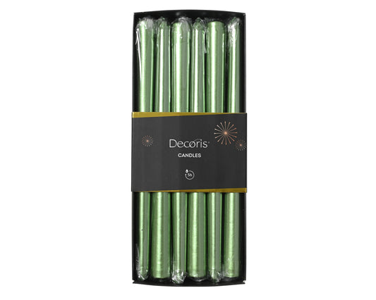 Kaemingk Box 6 Christmas Metallic Sage Green Dinner Candles 12