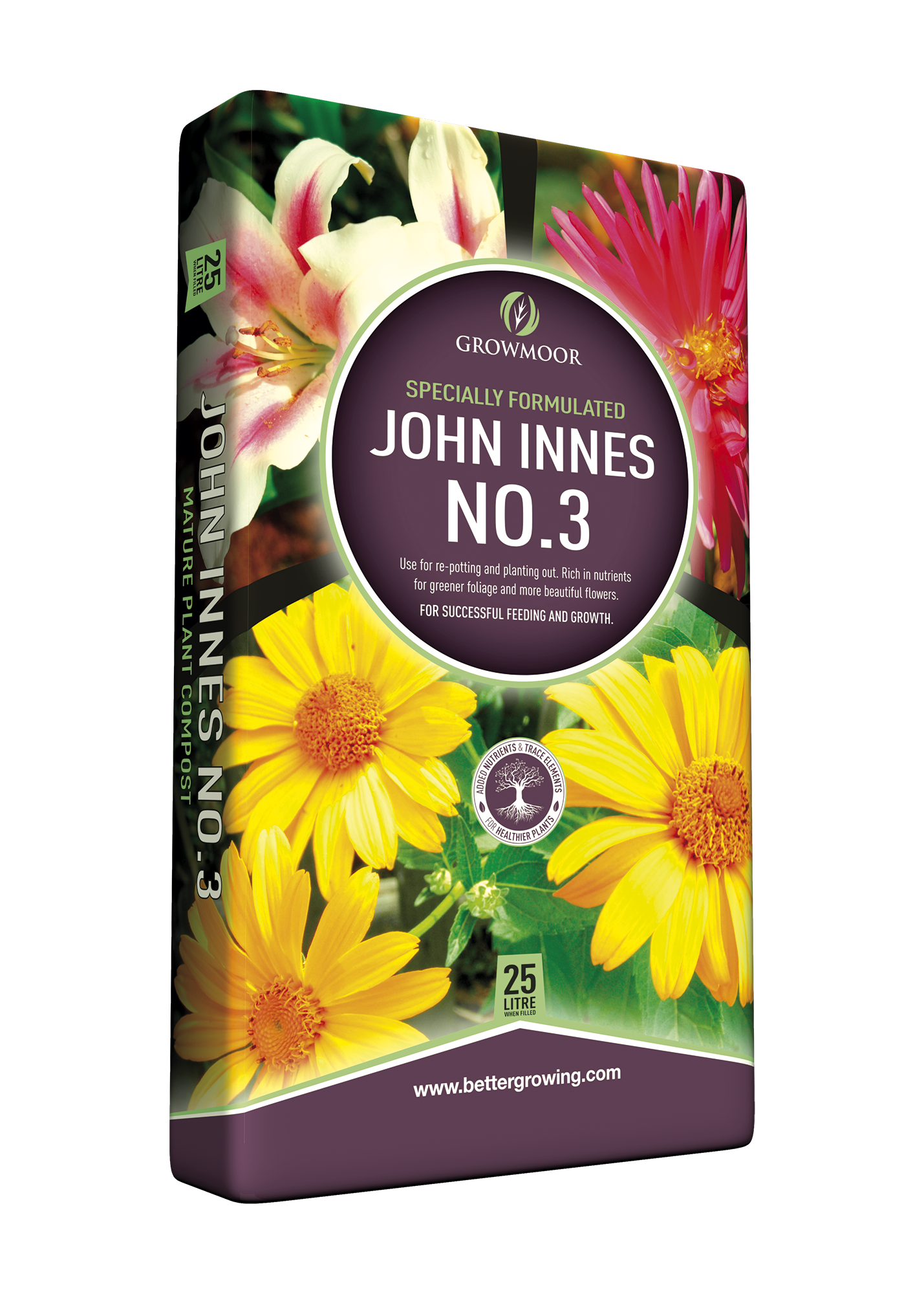 25L John Innes No.3 loam-based potting compost bag for pots and container plants