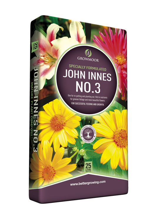 25L John Innes No.3 loam-based potting compost bag for pots and container plants