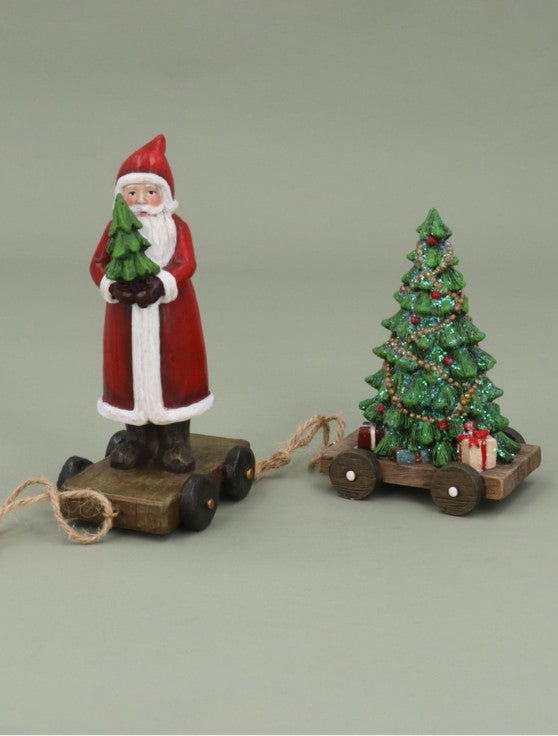 Gisela Graham - Resin Vintage Style Pull-a-long toy ornaments - Father Christmas