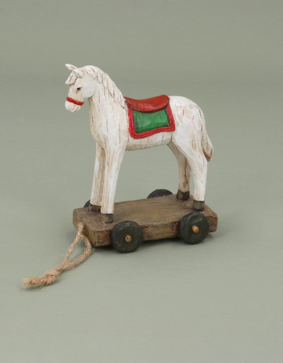 Gisela Graham - Resin Vintage Style Pull-a-long toy ornaments - Horse