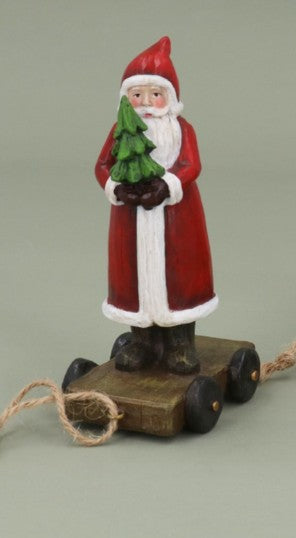 Gisela Graham - Resin Vintage Style Pull-a-long toy ornaments - Father Christmas