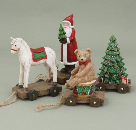 Gisela Graham - Resin Vintage Style Pull-a-long toy ornaments - Father Christmas