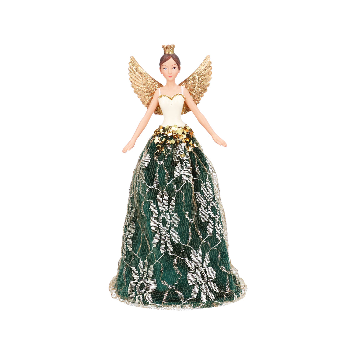 Gisela Graham - Resin/Velvet/Lace Fairy Tree Topper Green