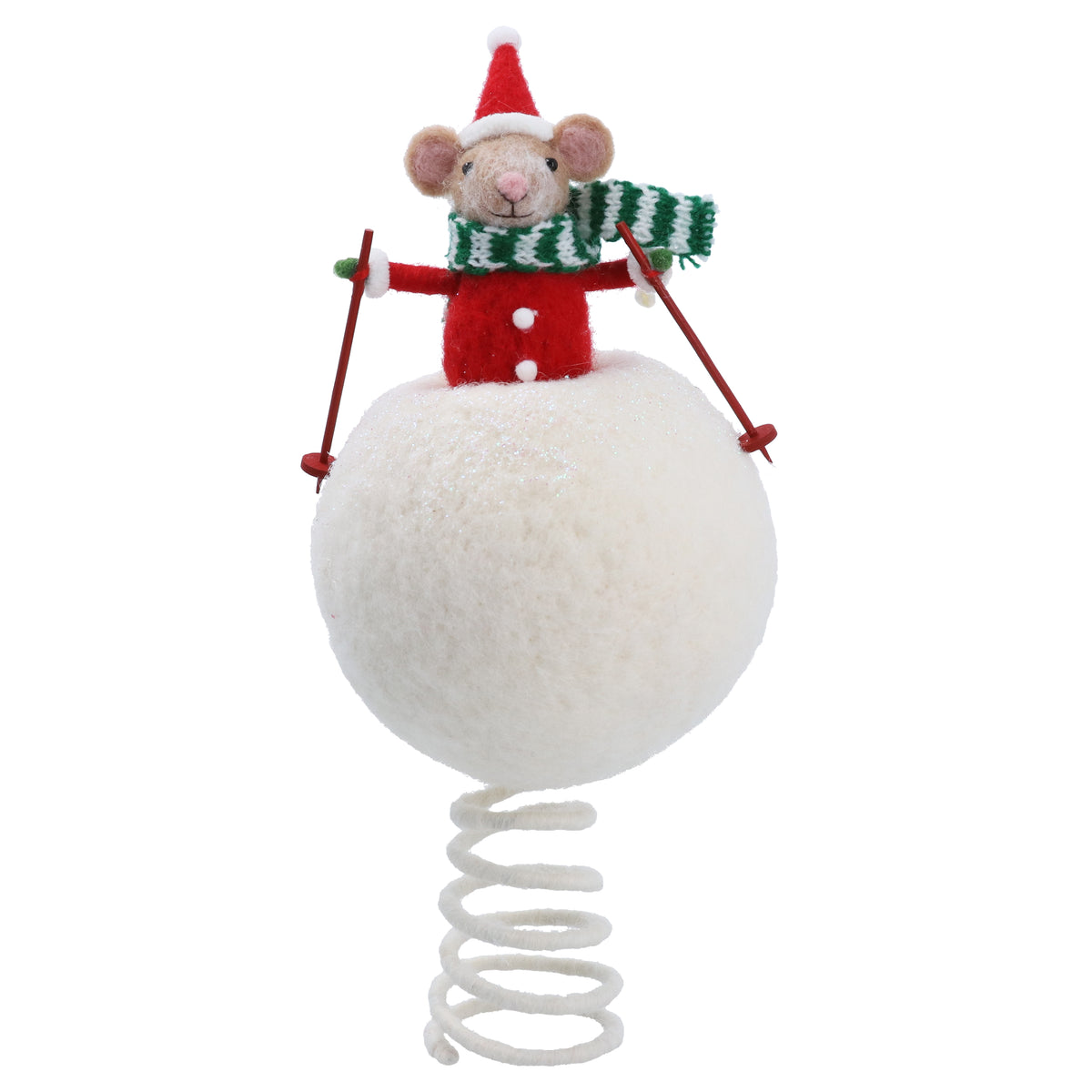 Gisela Graham Mixed Wool Tree Topper, Ski-ing Mouse