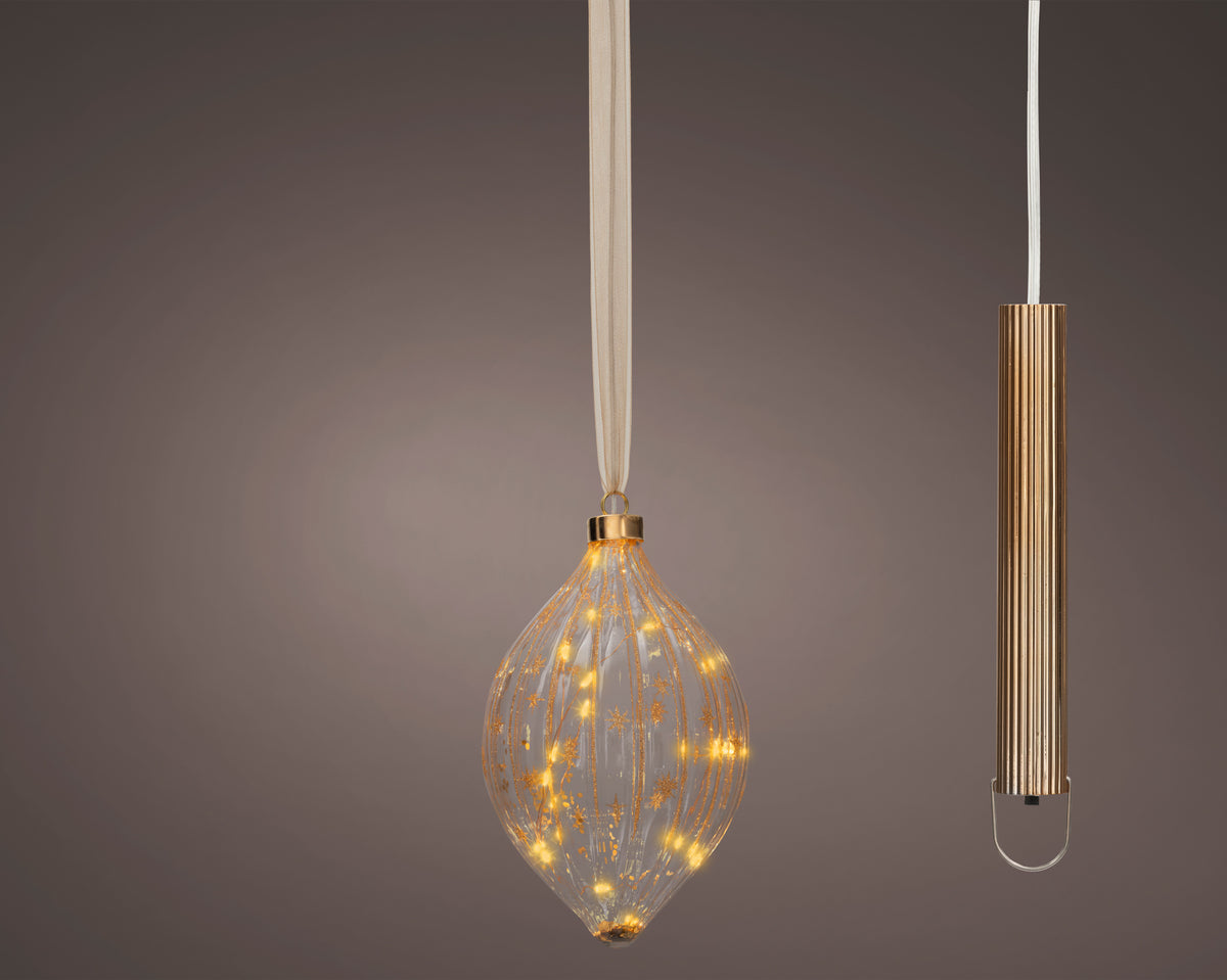 Kaemingk-Micro LED Olive lit glass ornament