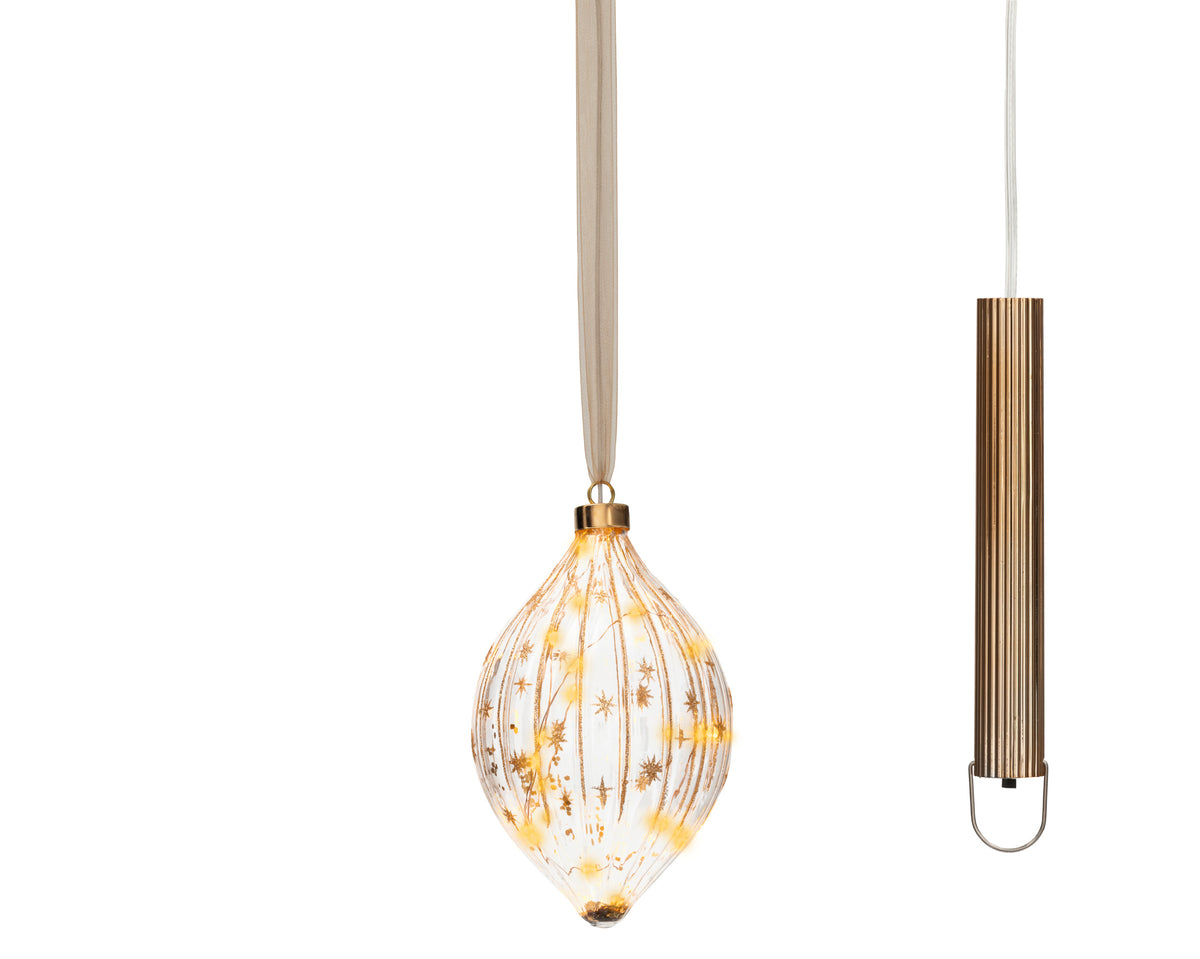 Kaemingk-Micro LED Olive lit glass ornament
