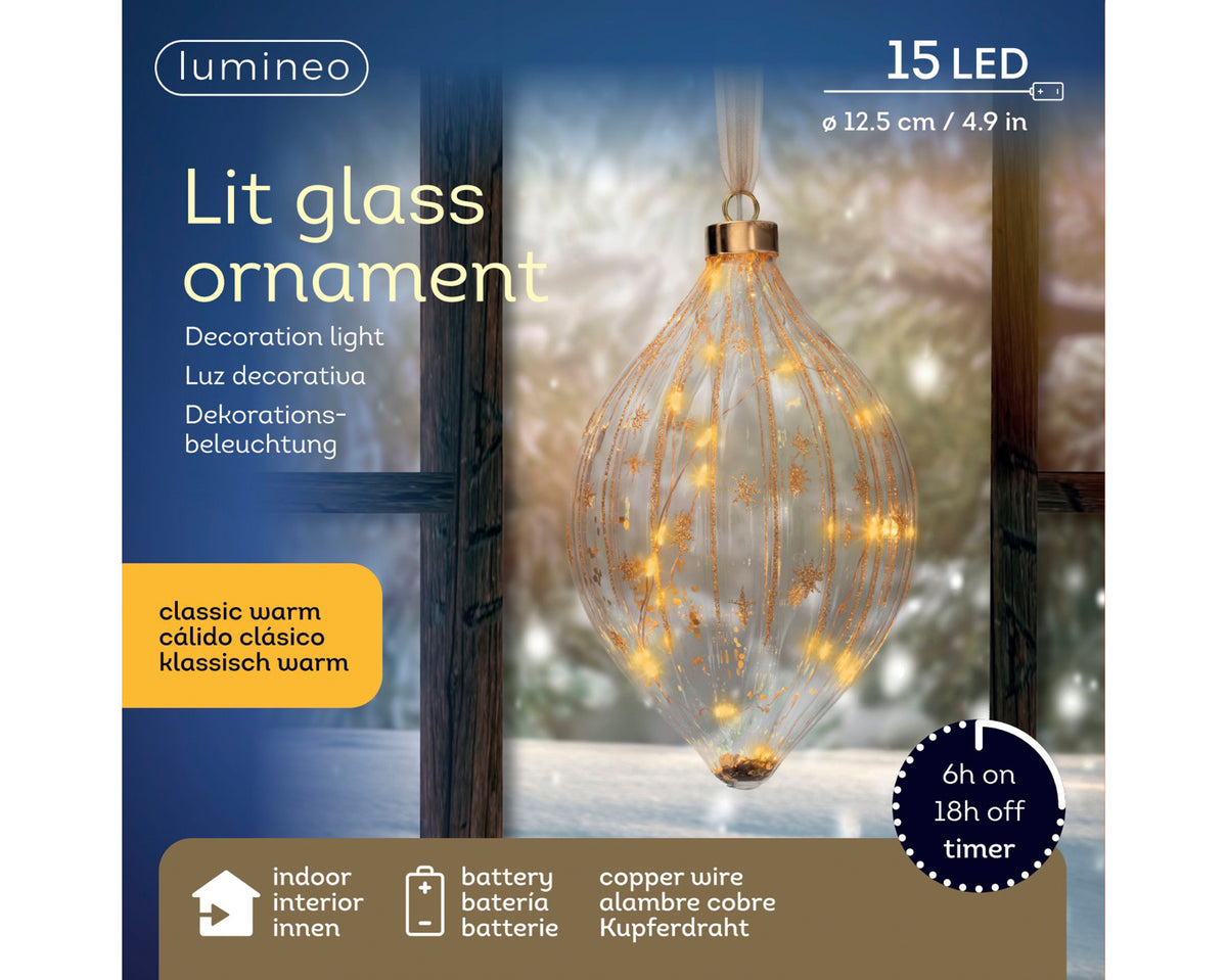 Kaemingk-Micro LED Olive lit glass ornament