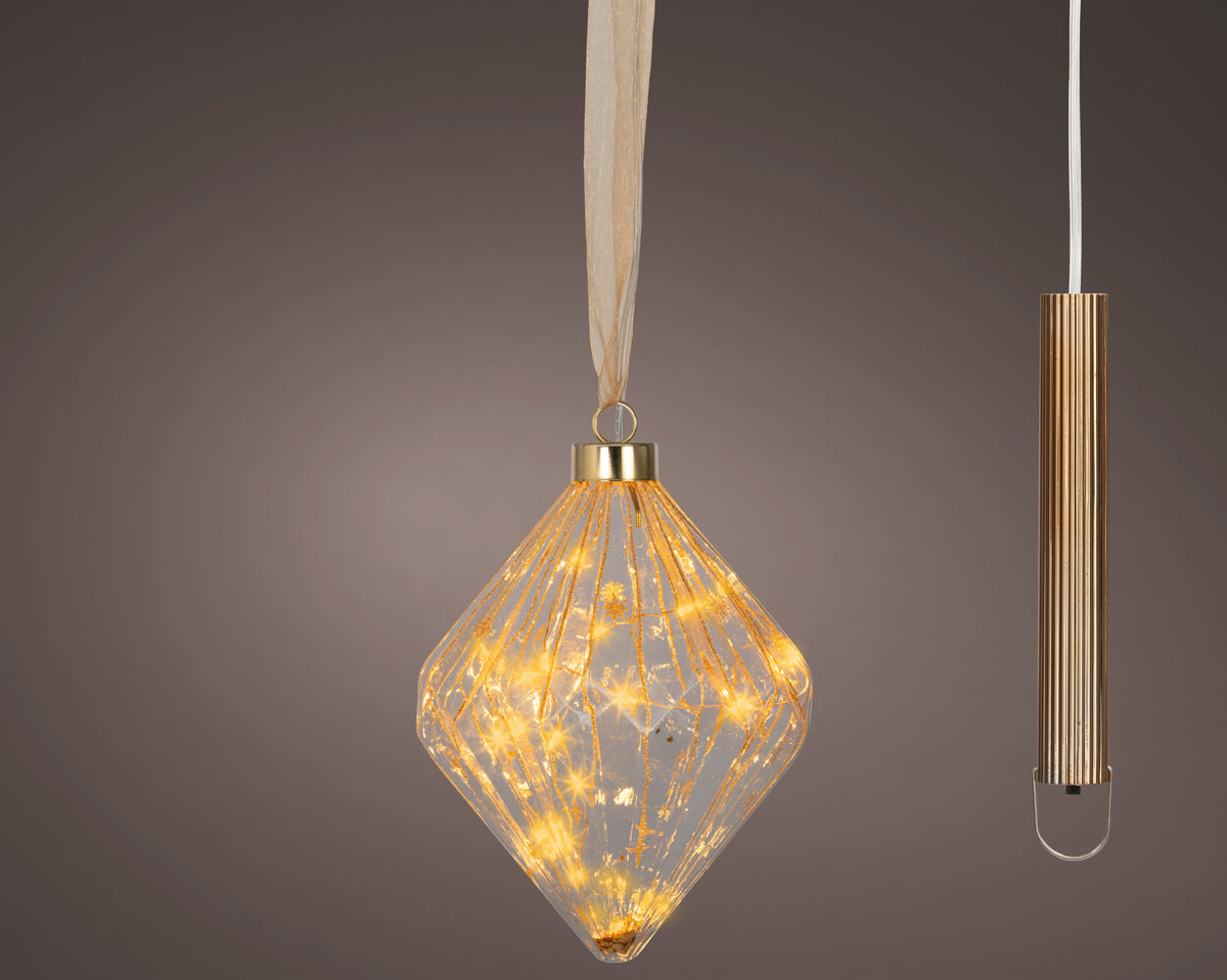 Kaemingk - Micro 15 LED Lit Glass DIAMOND Hanging Ornament