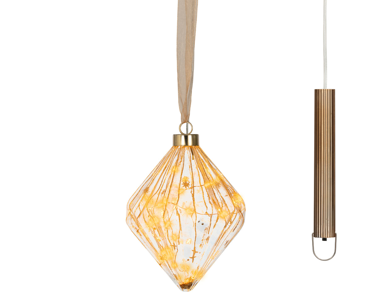 Kaemingk - Micro 15 LED Lit Glass DIAMOND Hanging Ornament