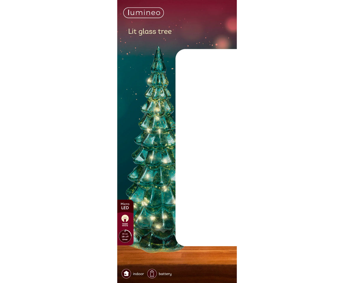 Kaemingk Micro LED Emerald Tree Glass Steady BO Indoor 32cm