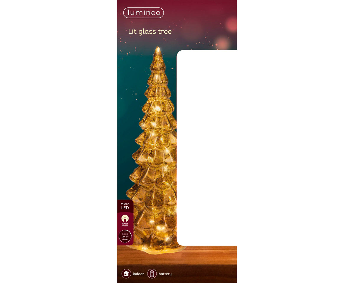 Kaemingk Micro LED BronzeTree Glass Steady BO Indoor 32cm