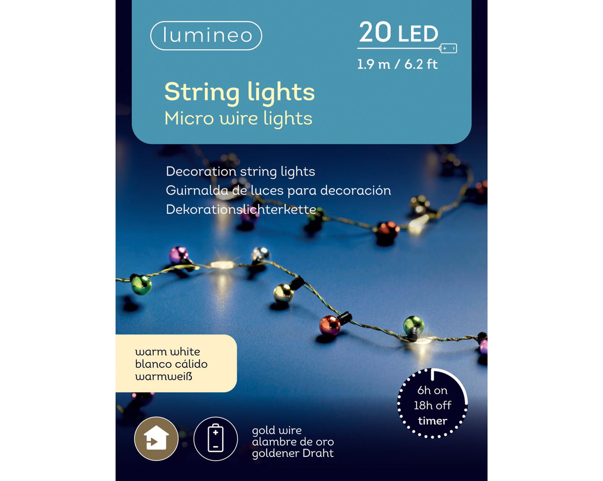 Kaemingk Micro LED deco string lights steady BO indoor Bulb shape warm white