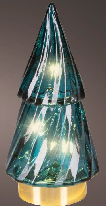 Kaemingk Emerald Glass tree with LED lights 13cm tall A