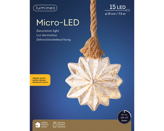 Kaemingk Micro LED Star Indoor 19cm x 25cm Silver/Classic Warm