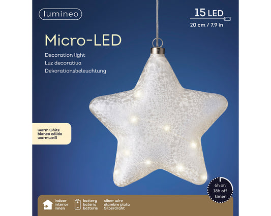 Kaemingk Micro LED star steady BO indoor 20cm x 6.5cm Frost/ Warm White