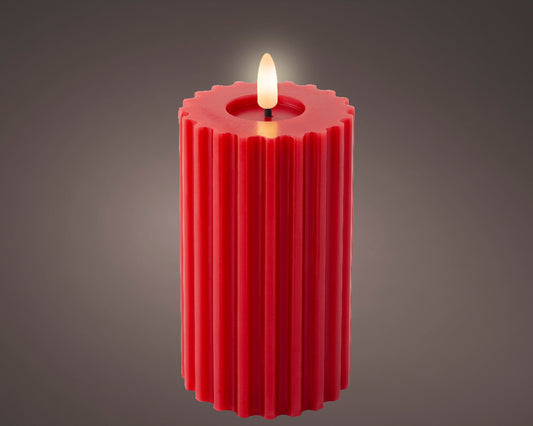 Kaemingk LED Wick Candle Wax Carved With Melted Top Steady Indoor Christmas Red / Warm White Dia7.5-H14.8Cm