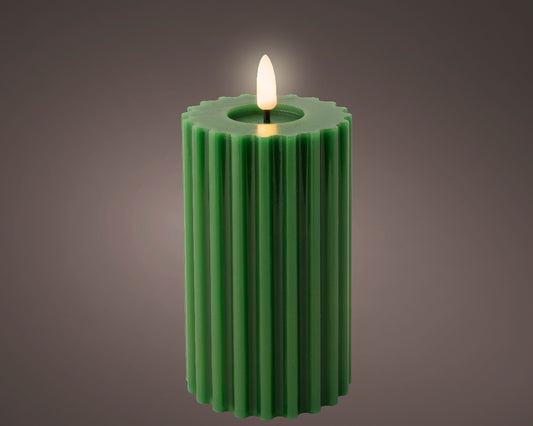 Kaemingk LED Wick Candle Wax Carved With Melted Top Steady Indoor Pine Green / Warm White Dia7.5-H14.8Cm