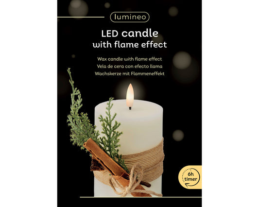 Kaemingk LED Wick Candle with Foliage in rustic wrap 7.5cm x 13cm