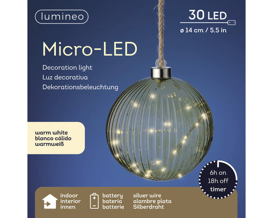 Kaemingk Micro LED ball steady BO indoor 14cm Green / Warm White