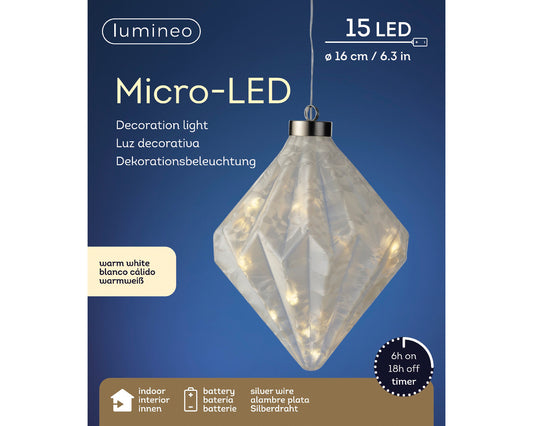 Kaemingk Micro LED Diamond steady BO indoor 16cm x 20cm Frost / Warm White