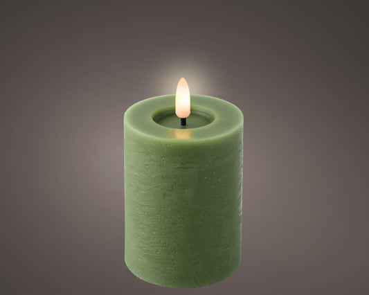 Kaemingk LED Wick Candle Wax Flat Top With Steady Flame Indoor Green 7cm x 11.2cm