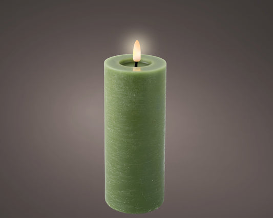 Kaemingk LED Wick Candle Wax Flat Top With Fire Pit Flame Indoor Green 7cm x 19cm