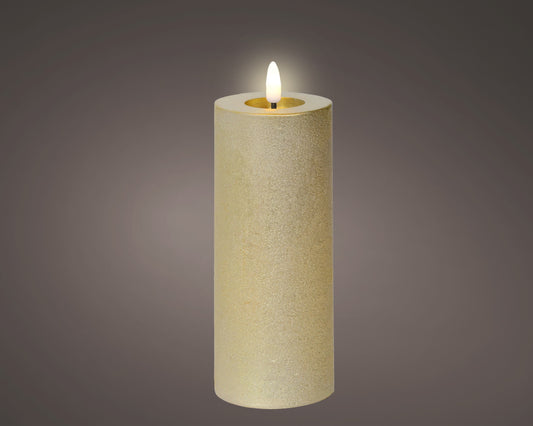 Kaemingk LED Wick Candle Wax Flat Top With Fire Pit Flame Indoor Gold 7cm x 19cm