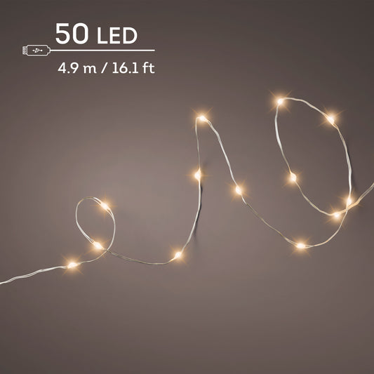 Kaemingk - Duracharge Rechargeable 50 LED Lights Micro Twinkle 4.9m - (IN/OUT Door) - Classic Warm