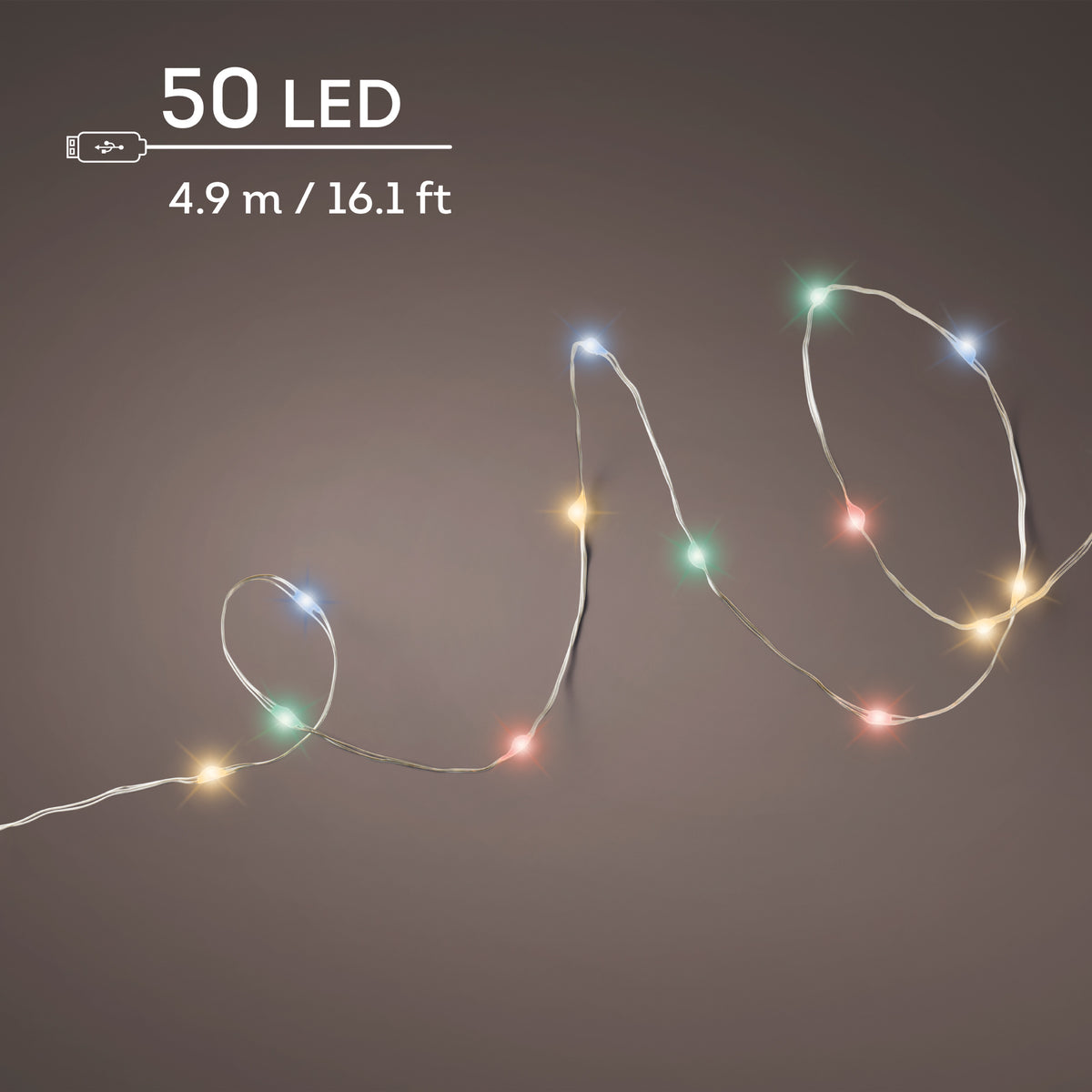 Kaemingk - Duracharge Rechargeable 50LED Lights - 4.9m - Micro twinkle - Multi Coloured - Indoor/Outdoor