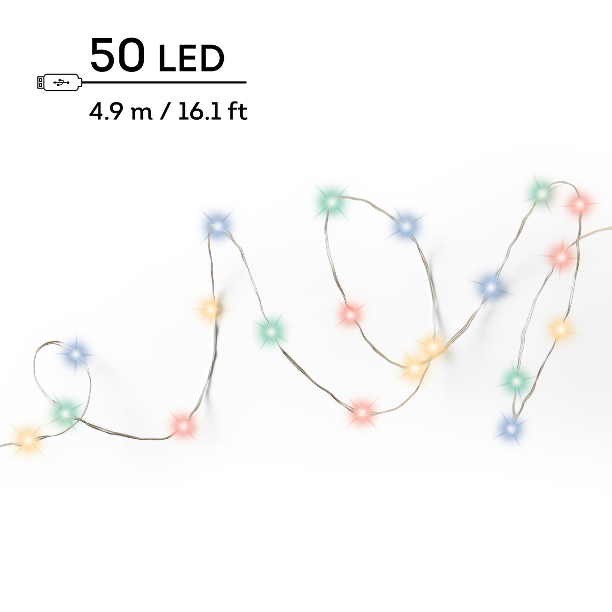 Kaemingk - Duracharge Rechargeable 50LED Lights - 4.9m - Micro twinkle - Multi Coloured - Indoor/Outdoor