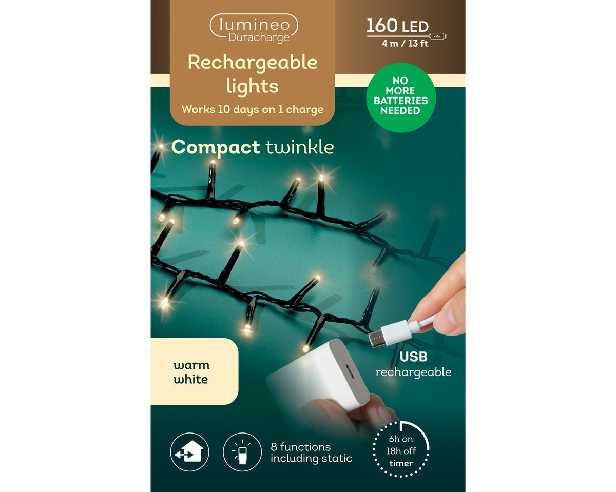 Kaemingk Micro LED Duracharge Compact Lights 8 Function Twinkle Effect Outdoor 400cm