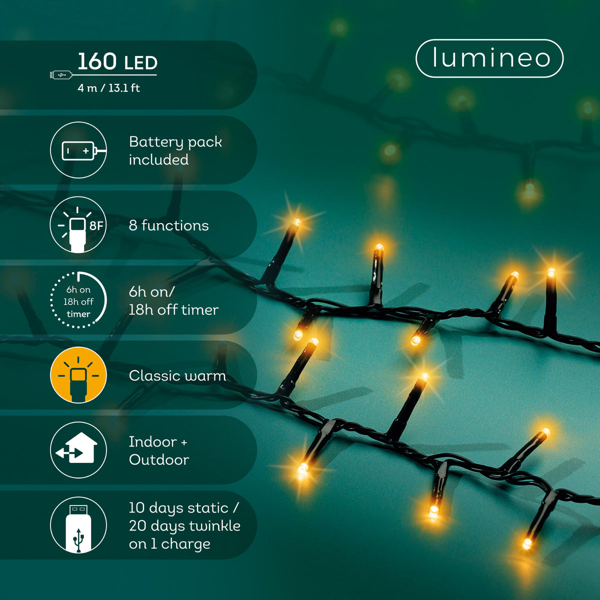 Kaemingk Micro LED Duracharge Compact Lights 8 Function Twinkle Effect Outdoor 400cm a