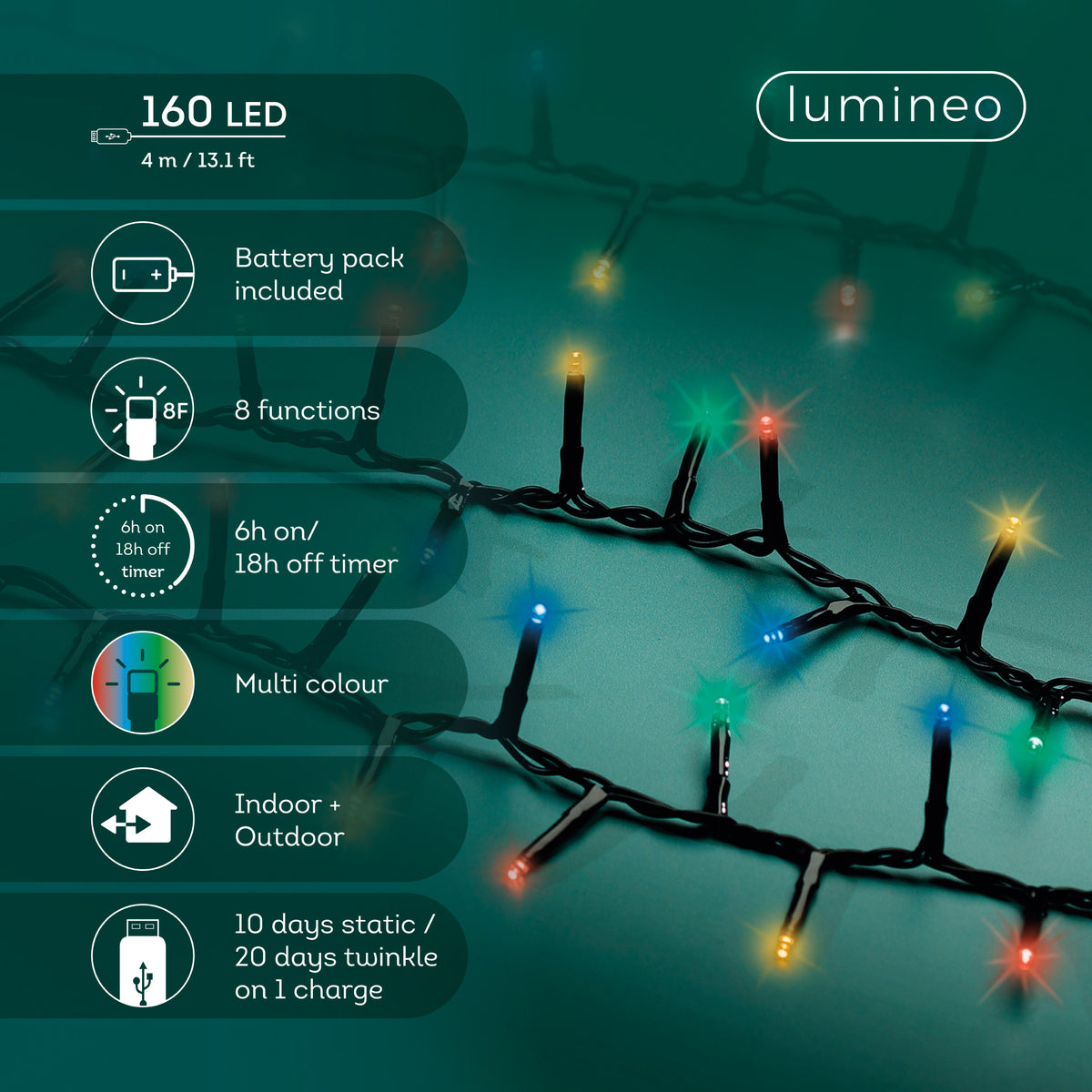 Kaemingk Micro LED Duracharge Compact Lights 8 Function Twinkle Effect Outdoor 400cm b