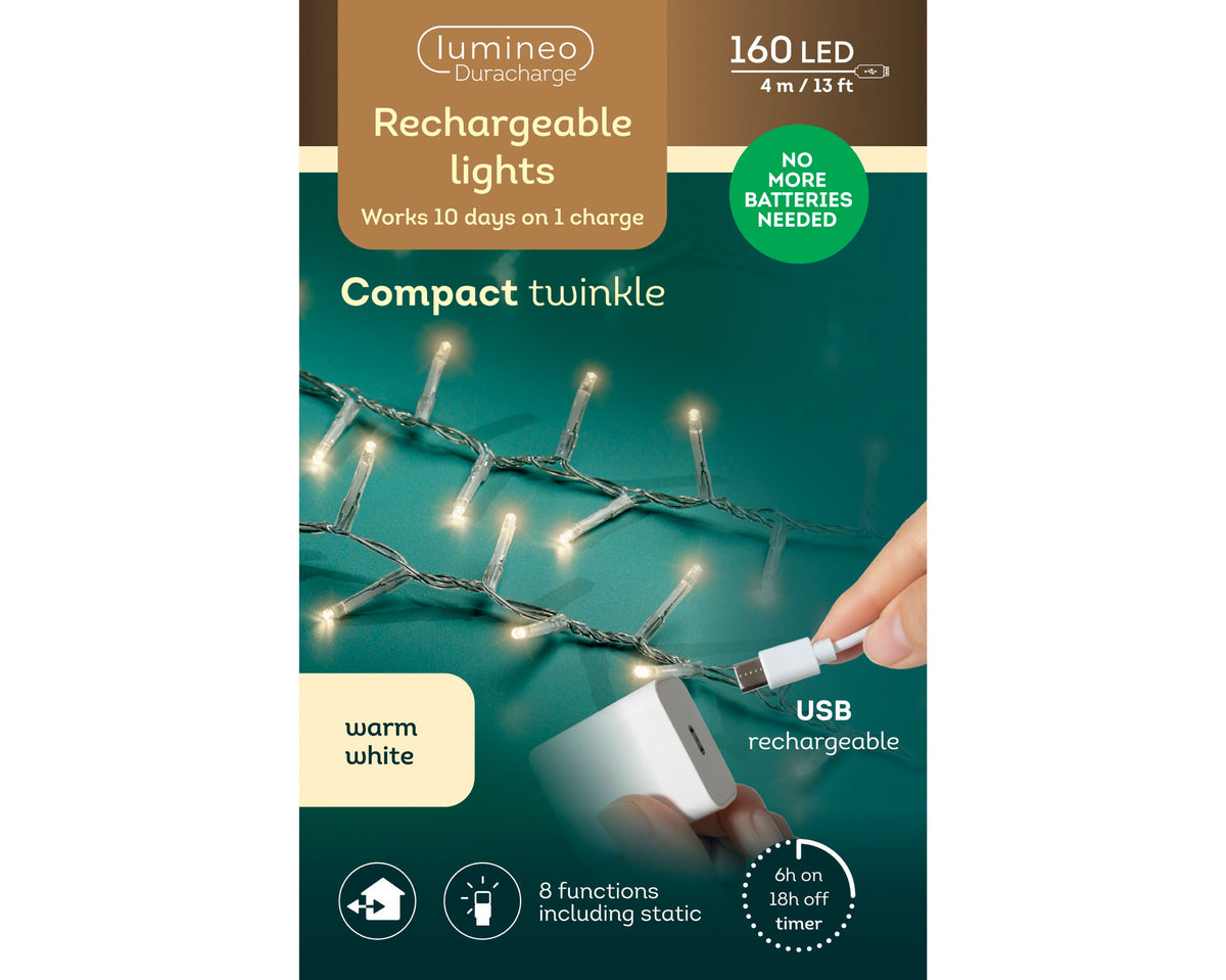 Kaemingk Micro LED Duracharge Compact Lights 8 Function Twinkle Effect Outdoor 400cm c