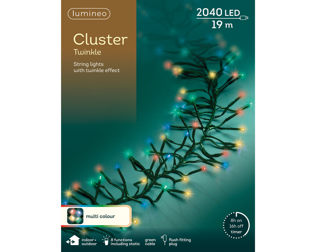 Kaemingk LED Multicoloured Cluster Lights 8 Function Twinkle Effect Outdoor - 19M