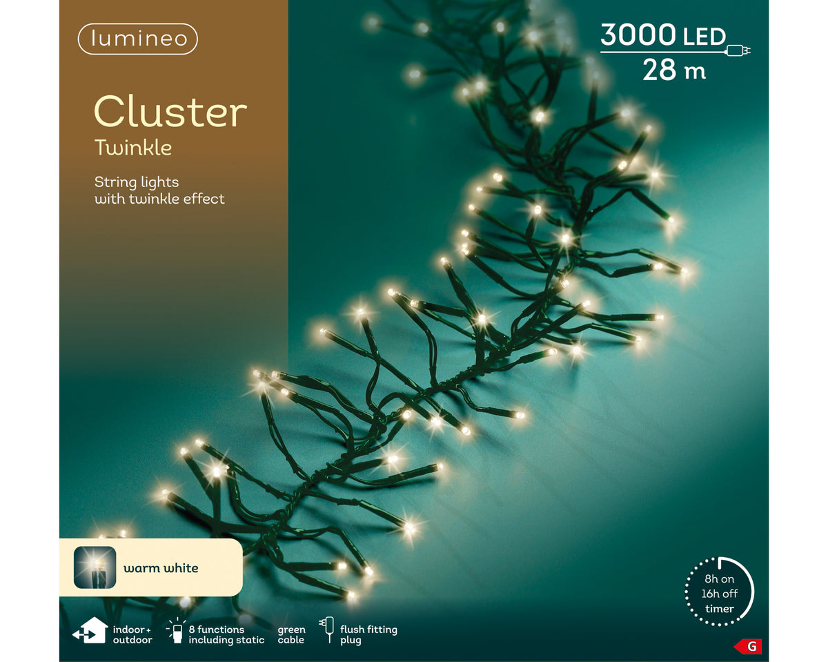 Kaemingk Cluster Twinkle String Lights Warm White 28m 3000LED